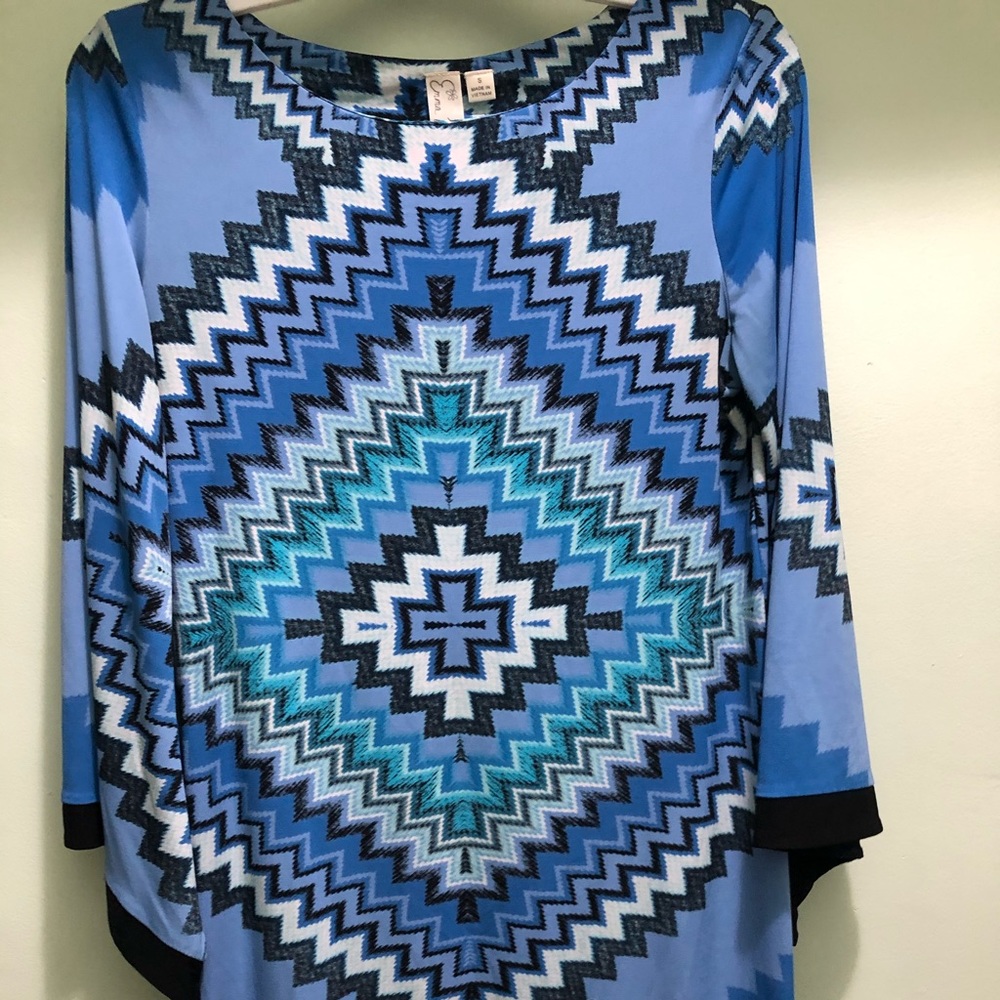 Long sleeve blue geometric dress